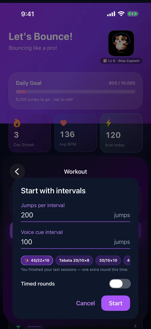 Suggested interval session