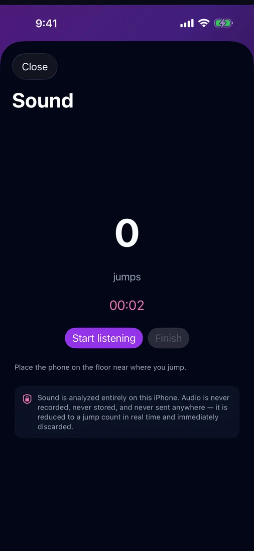 Counting jumps by sound, analysed on device