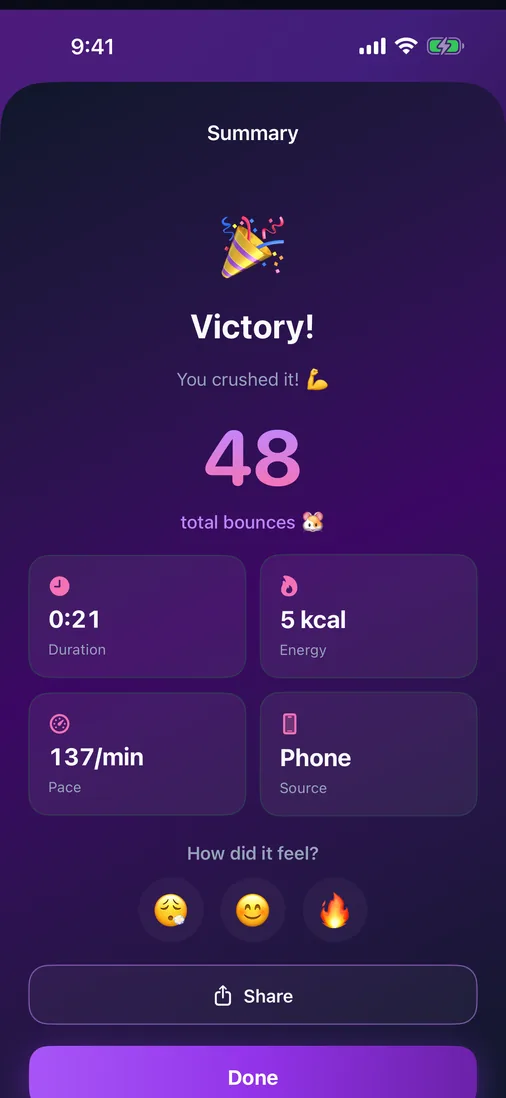 Victory workout summary